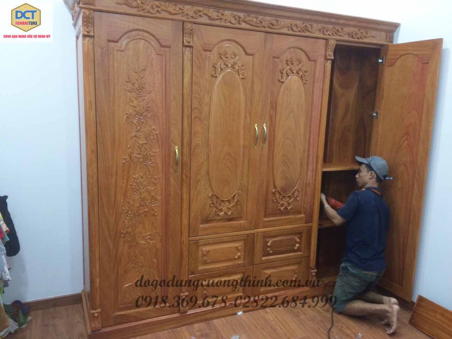 TỦ ÁO 4 CÁNH GÕ ĐỎ TA29GD